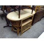 Bamboo bent wood and rattan table with 2 chairs