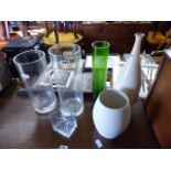 6 assorted glass and ceramic vases