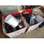 2 boxes of assorted electrical domestic items incl. radios, kettles, hand vacuums, lamps, etc.