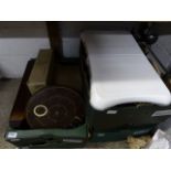 5 trays of various items incl. Wii Fit board, paper guillotine, toys, games, TV brackets, etc.