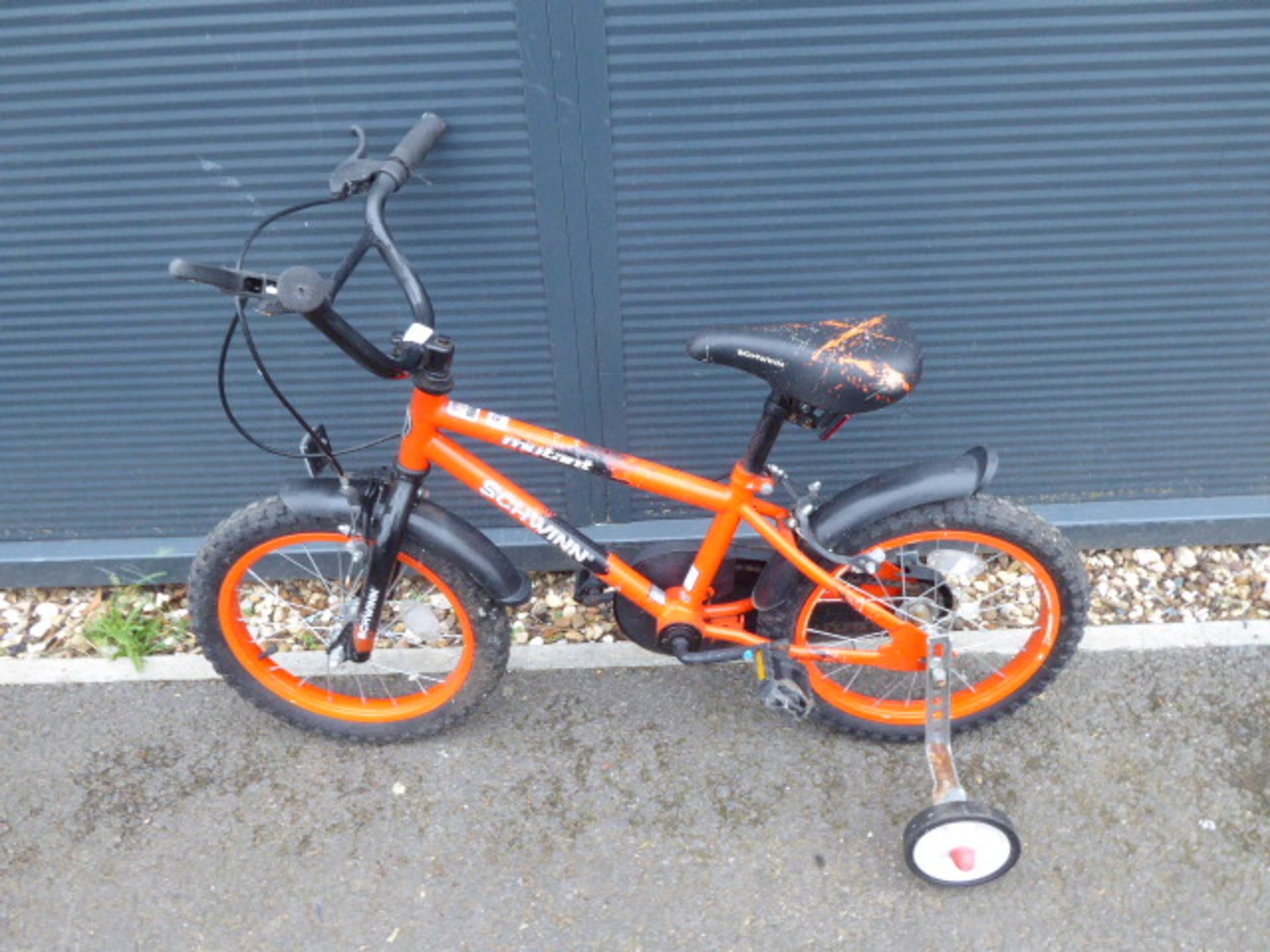 Swirl orange childs bike with stabilisers