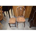 Elm seated provincial dining chair plus stool with string seat