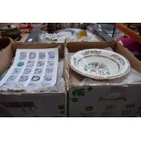 Two boxes containing a quantity of Indian tree, oriental and other china plates by Copeland, Royal