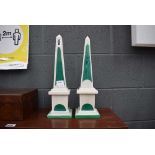 5016 Pair of miniature malachite style obelisks