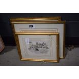 3 engravings, 'views of Wadsworth', plus 'Delphi Lodge'