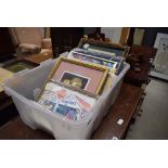 5221 Box containing quantity of prints inc. horses in stable, spy prints, Marvel comic prints,