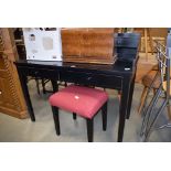 Black painted desk with gallery drawers plus drawers and stool