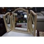 Three panelled dressing table mirror in cream painted frame