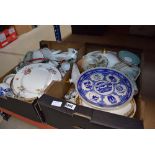 2 boxes containing quantity of Aynsley, Shelley, Doulton and other china plus glassware