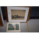 5177 Quantity of engraving and watercolours to include country house and foliage, river bridge and