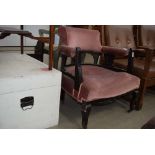 Edwardian ebonised salon chair in pink upholstery