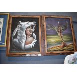 Pair of paintings on felt depicting North American Indians