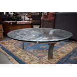 5377 Circular glazed coffee table on chrome base