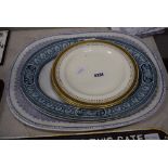 Quantity of blue and white meat platters and dinner plates