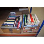 2 boxes containing novels plus gardening and antique guides