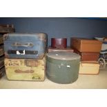 Quantity of eight vintage travelling trunks and suitcases