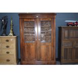 2 A 19th century Danish mahogany two-door glazed display cabinet on block feet, w. 108 cm