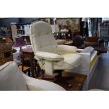 Stressless style cream swivel lounge chair and footstool