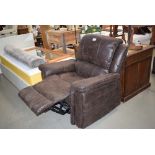 Brown leather reclining armchair (af)
