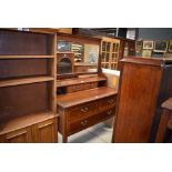 Edwardian mahogany, strung and inlaid dressing chest with mirror above a pair of galleried drawers