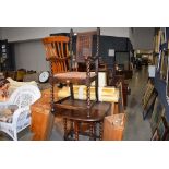 Oak framed bergere back armchair and a oak dropside table