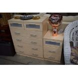 Modern maple finished chest of drawers and matching bedside cabinet