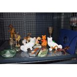 Cage containing ornaments to include Native Americans, dogs and children plus a wristwatch and a