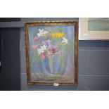 5340 Oil on board - still life with flowers and vase