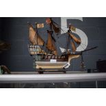 Wooden model of a Christhopers Columbus' 'Santa Maria' Spanish caravelle three master