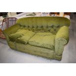 Victorian drop end sofa in green fabric