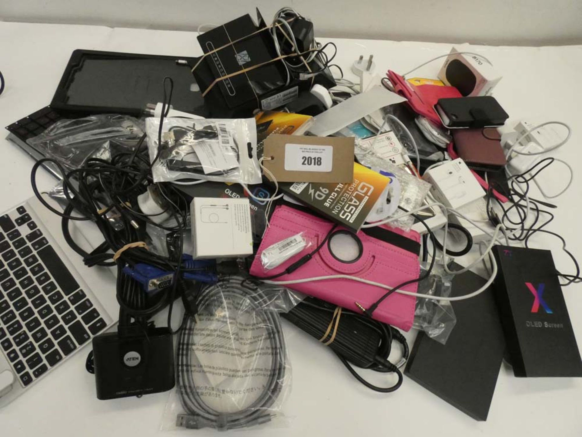 Bag containing quantity of electrical and mobile related accessories; adapters, spare laptop screen,