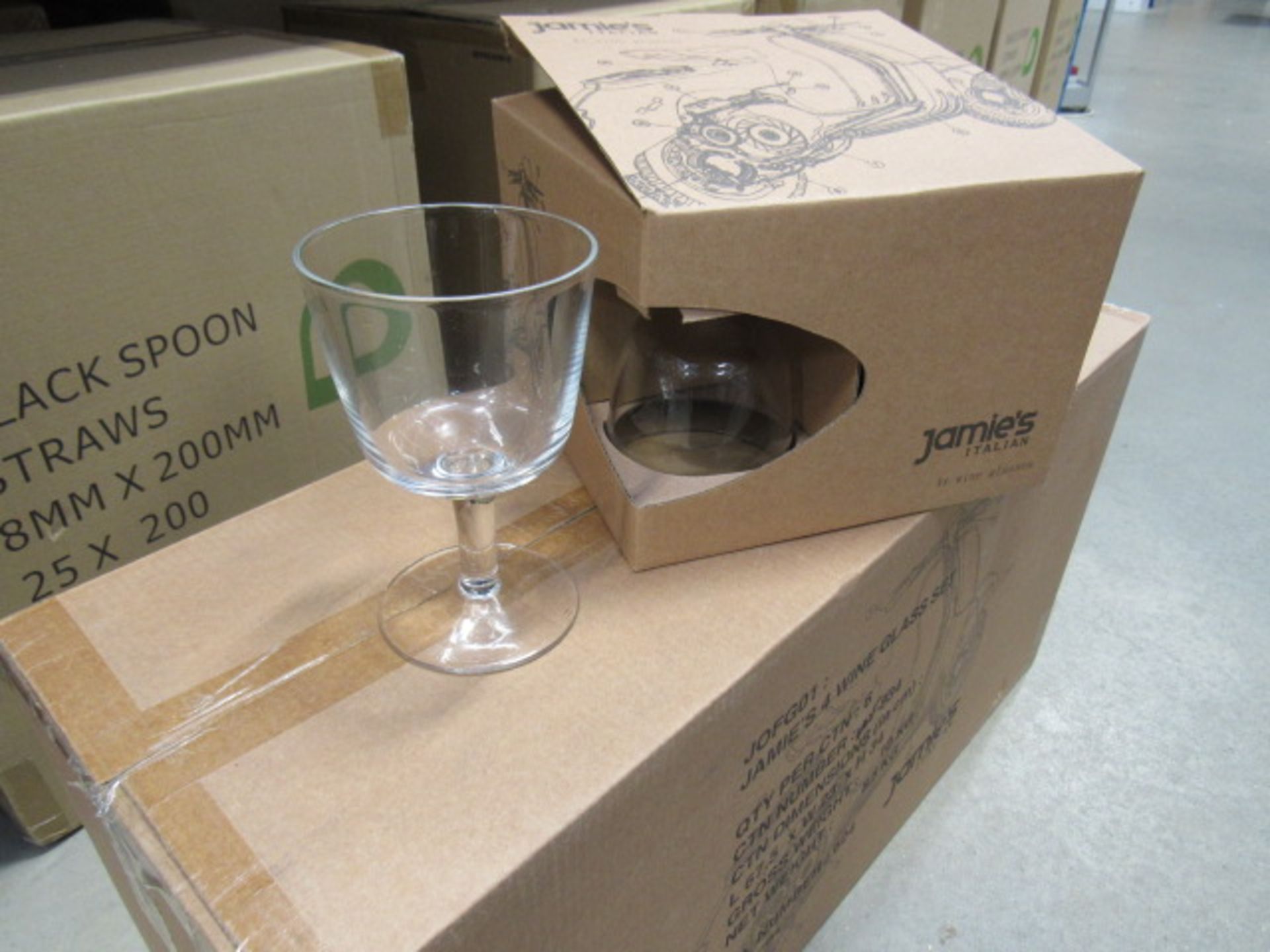 Box containing 6 Jamie Oliver wine glass sets