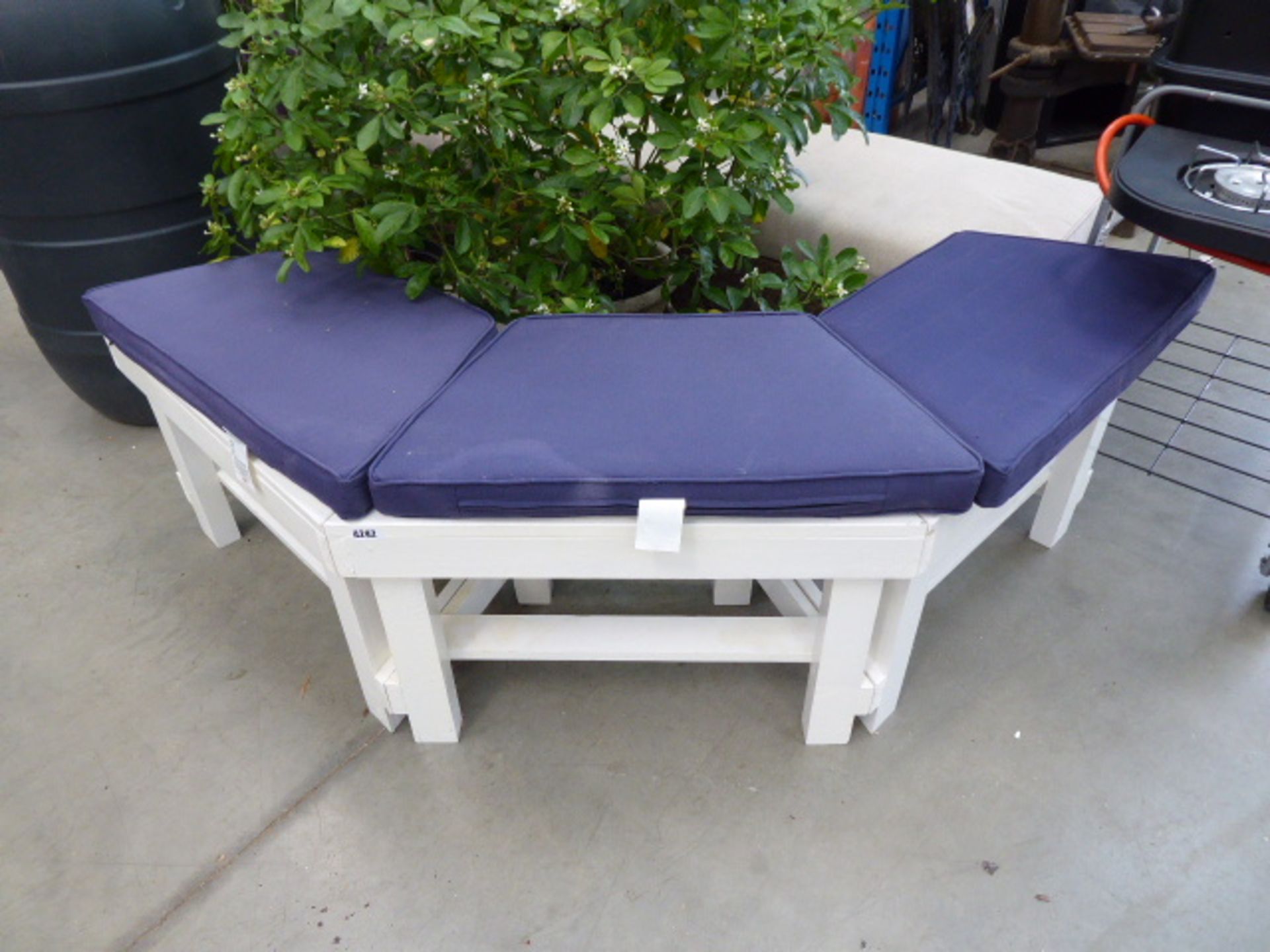 3-section white wooden seat with cushions