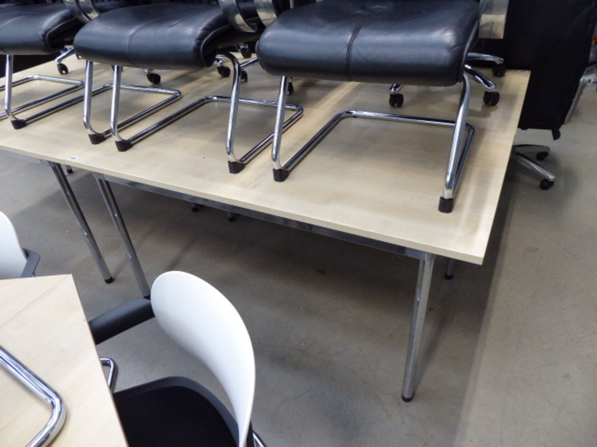 Rectangular maple-topped, chrome-legged table