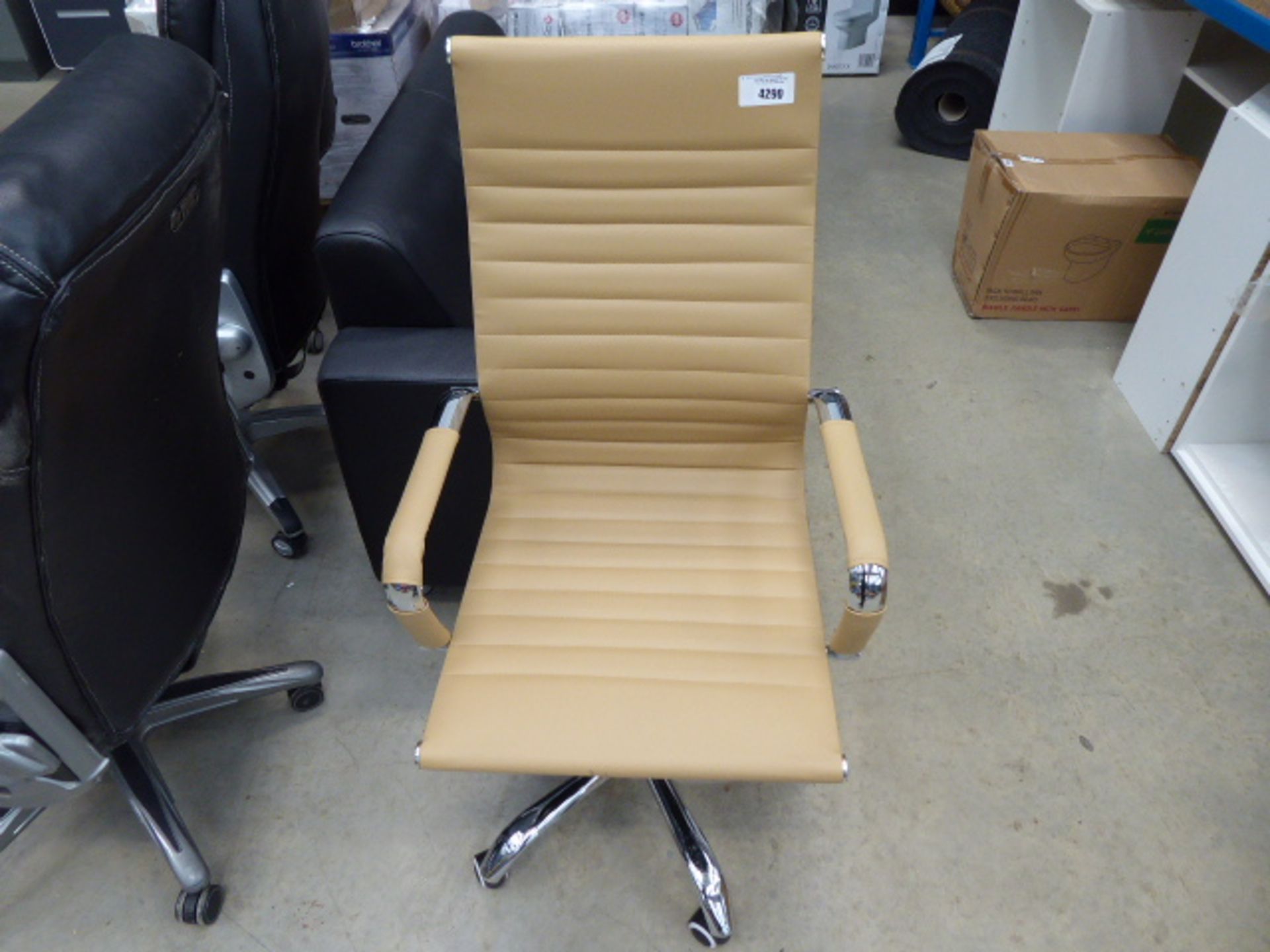 Light tan chrome-framed office chair