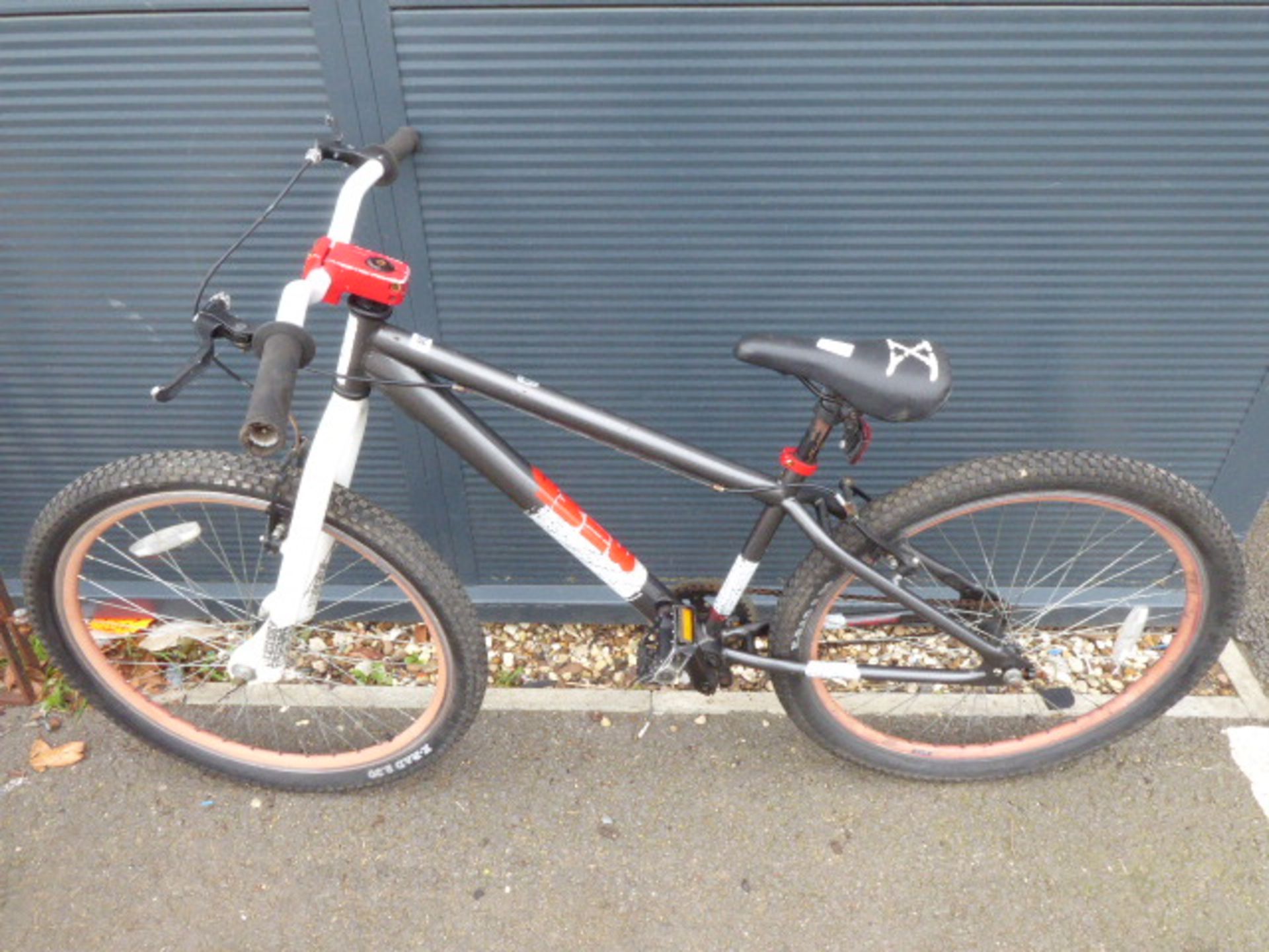 Grey and red mountain bike