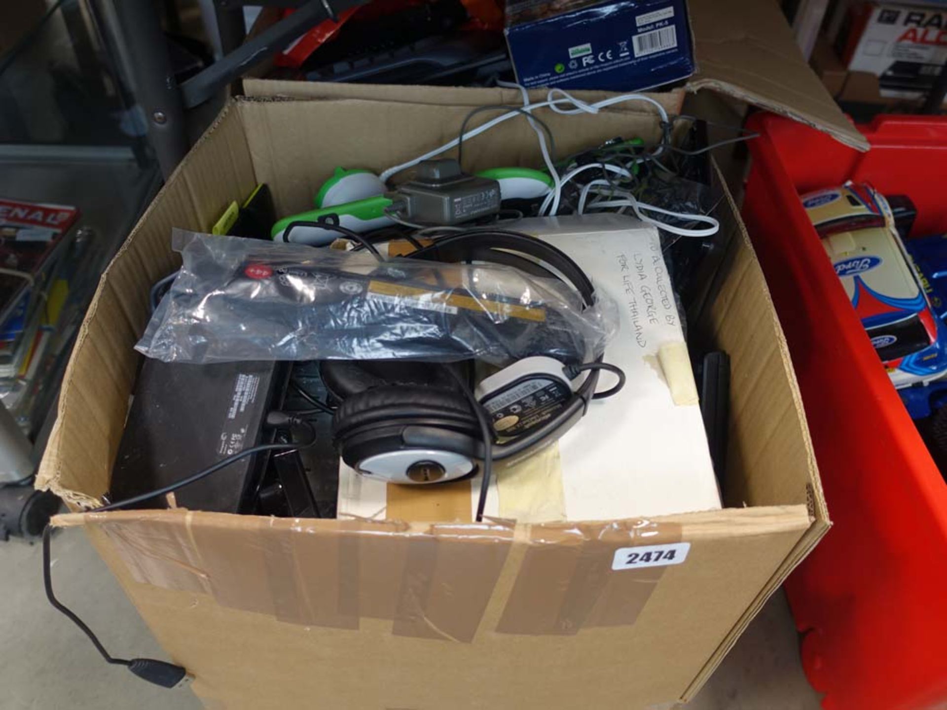 2 boxes of mixed IT electricals, power supplies, keyboards, etc