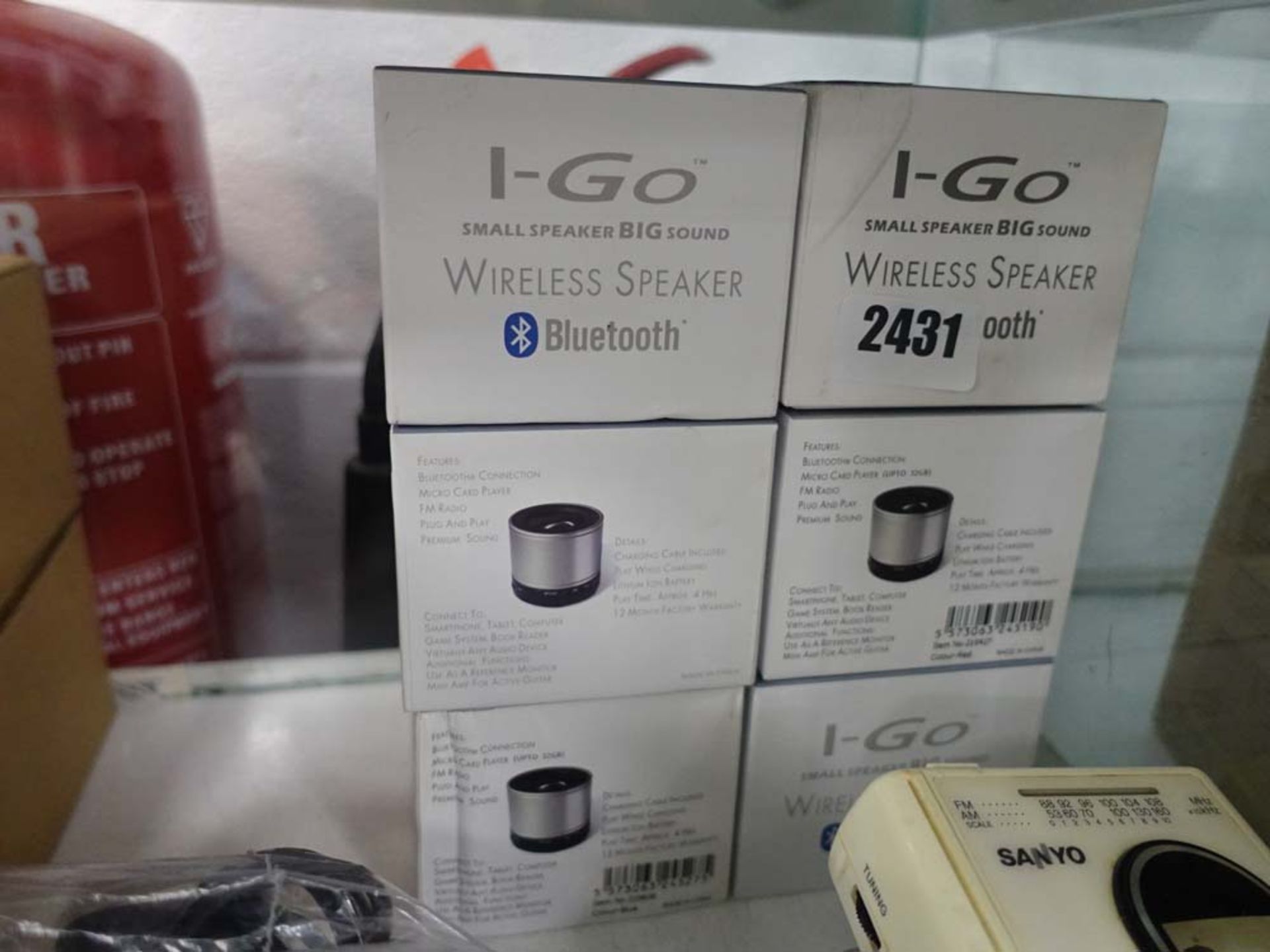 6 boxed I-Go wireless speakers in boxes