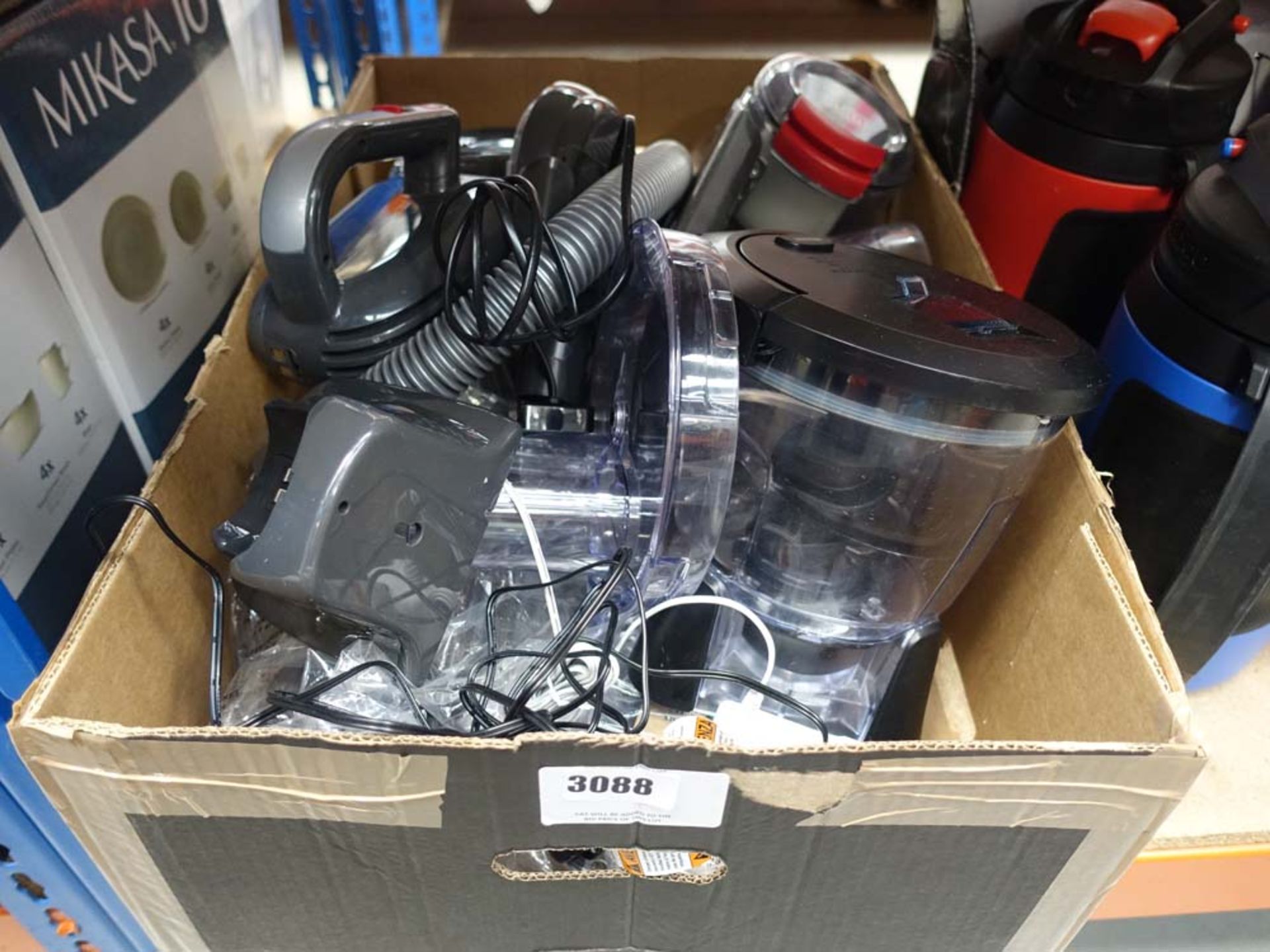 Mixed box of electrical items inc. food processors and Black and Decker hand held vacuums