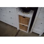 Cream painted 2 drawer storage unit with wicker trays