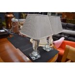 Pair of glass Laura Ashley table lamps with pleated shades