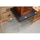 Square black ash lamp table with metal base