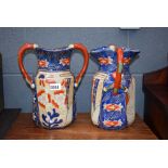 Pair of large 2 handled vases decorated in Imari palette