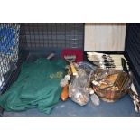 Cage containing loose cutlery, boxed cutlery sets and coasters