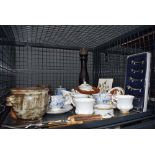 Cage containing knife rests, jasperware, general crockery and china