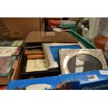 Box of prints, maps and picture frames