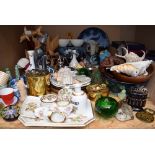 Cage containing sea shells, Paragon china, coffee cups and saucers, paperweights, ornaments and