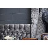 Grey velvet button back bedstead