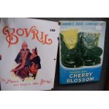 2 reproduction signs for bovril and cherry blossom
