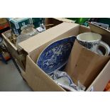 5401 - Blue and white meat platter plus tureen, china, other china and washstand jug